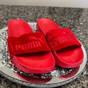 Puma Red velour Slide Sandals 10.5